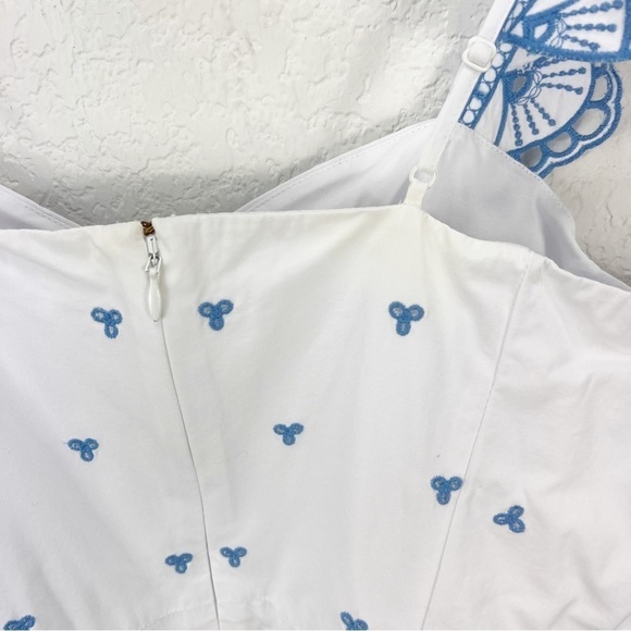 Jonathan Simkhai Eyelet Embroidered Bustier Dress White Blue Size 14 - Picture 7 of 11